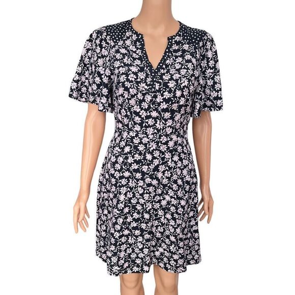 Rebecca Taylor silk blend Floral Print A-Line Dress size 00 NWT in navy comb - Picture 4 of 10